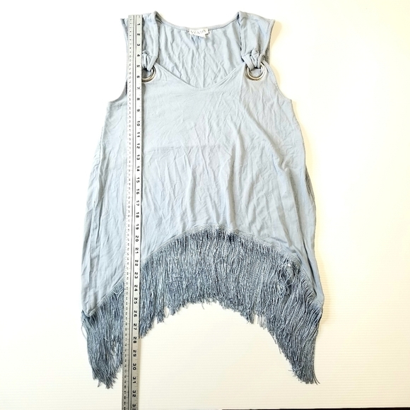 VENUS Blue Gray Fringe Hem Sleeveless Flowy Soft Spring Ringged Strap Medium Top - Picture 6 of 7